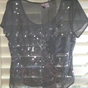 Gray Sequin Sheer Tshirt